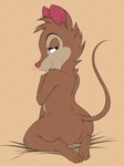 2022 absurd_res anthro bedroom_eyes blue_eyes brown_body brown_fur buckteeth butt denzeltip don_bluth feet female fur hi_res looking_at_viewer looking_back looking_back_at_viewer mammal mature_female mouse mrs._brisby murid murine narrowed_eyes nude presenting presenting_hindquarters rodent seductive simple_background soles solo teeth the_secret_of_nimh toes wood_mouse