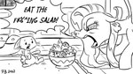 bowl cloud_emanata command command_to_eat container dialogue duo emanata female food grawlixes male pointy_speech_bubble profanity salad speech_bubble steaming_mad text wings pony-berserker friendship_is_magic hasbro my_little_pony mythology angel_(mlp) fluttershy_(mlp) equid equine lagomorph leporid mammal mythological_creature mythological_equine pegasus rabbit 16:9 english_text monochrome widescreen