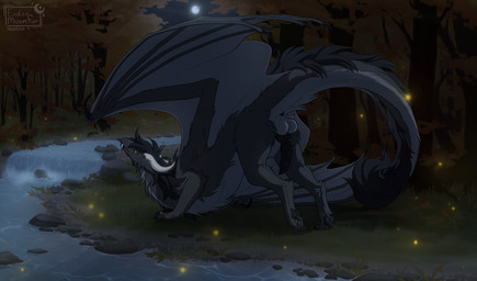 anus ass_up balls black_anus black_body black_claws black_fur black_knot black_mane black_pawpads black_penis claws erection feral forest forest_background fur genitals grass grey_body grey_fur horn knot lordosis male mane membrane_(anatomy) membranous_wings nature nature_background pawpads penis perineum plant solo tree white_horn wings yellow_eyes endermoonfur mythology dragon furred_dragon furred_scalie mythological_creature mythological_scalie scalie hi_res