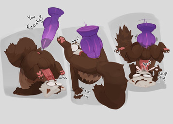 anthro anus autofellatio big_dildo big_penis bodily_fluids brown_body brown_fur cum cum_in_mouth cum_in_own_mouth cum_in_self cum_inside dildo eyewear fluffy fluffy_tail forced forced_autofellatio fur genital_fluids genitals glasses knot knotted_dildo lube male masturbation motion_lines multicolored_body multicolored_fur oral oral_masturbation pawpads penile penile_masturbation penis pink_anus pink_pawpads purple_dildo saliva saliva_on_penis sex_toy shake_lines simple_background solo splurt stretched_anus tail tapping_out text white_head cocofish tuko_(tukoferret) absurd_res hi_res