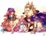 ambiguous_gender blonde_hair cape clothing female feral fur group hair long_hair multicolored_hair pink_eyes pink_hair simple_background yellow_eyes cis_(carcharias) touhou byakuren_hijiri hata_no_kokoro toyosatomimi_no_miko canid canine felid fox lagomorph leporid mammal rabbit