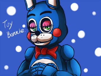 ambiguous_gender anthro blue_body bow_tie buckteeth freckles green_eyes half-closed_eyes looking_at_viewer machine multicolored_body narrowed_eyes red_cheeks solo teeth ill825_(artist) five_nights_at_freddy's five_nights_at_freddy's_2 scottgames toy_bonnie_(fnaf) animatronic lagomorph leporid mammal rabbit robot 2015 4:3 blue_theme