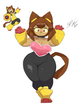 anthro black_bottomwear black_clothing black_nose black_pants bottomwear breasts brown_hair clothed clothing cosplay crossover_cosplay eyewear eyewear_on_head female front_view goggles goggles_on_head hair medium_breasts mouth_closed pants pose short_hair solo spikex gameoverse glitch_productions sega sonic_the_hedgehog_(series) kit_bodega rouge_the_bat felid feline mammal crossover hi_res