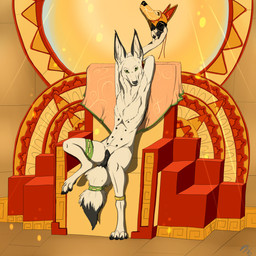 4_toes 8_nipples accessory anatomically_correct animal_genitalia animal_vulva anklet anthro anus aztec biped black_nipples black_nose black_pawpads black_vulva canine_genitalia canine_vulva chair claws cloth detailed_background digitigrade dipstick_tail eyebrows feet female finger_claws flat_chested fur furgonomics furniture genitals green_eyes hand_behind_head holding_object inner_ear_fluff jewelry legband long_ears looking_at_viewer markings mask mesoamerican_architecture multi_nipple multicolored_tail nipples nude pawpads paws raised_arms sitting smile solo tail tail_accessory tail_anus tail_markings tailband thighband throne toe_claws toes tuft vulva white_body white_fur lizet itoa_zorrah canid canine canis domestic_dog mammal 1:1 2016 dated digital_media_(artwork) hi_res orange_theme signature