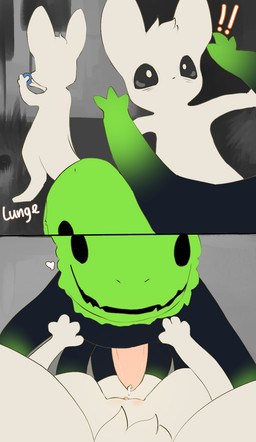 blush bodily_fluids body_blush clitoris cum duo exclamation_point female feral genital_fluids genitals heart_symbol leaking_cum male male/female penis precum semi-anthro simple_background size_difference text vulva vulva_blush snoiifoxxo rain_world videocult green_lizard_(rain_world) lizard_(rain_world) slugcat comic hi_res