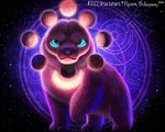 ambiguous_gender blue_body blue_eyes blue_fur feral fur glowing glowing_body glowing_eyes glowing_fur looking_at_viewer moon night pink_body pink_fur purple_body purple_fur sky solo star starry_sky text piper_thibodeau bear black_bear mammal moon_bear ursine 2021 5:4 digital_media_(artwork) digital_painting_(artwork) latin_text