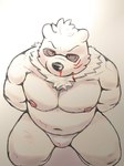 anthro belly black_nose blood bodily_fluids bulge clothing eyewear fur kemono male moobs navel nipples overweight overweight_anthro overweight_male simple_background solo sunglasses underwear white_body white_fur buruukoori odd_taxi sekiguchi_(odd_taxi) bear mammal polar_bear ursine 2021 hi_res