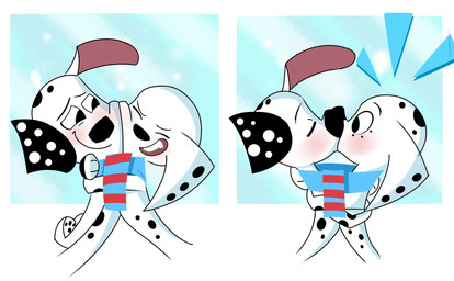 black_ears black_nose black_spots blue_jewelry blue_necklace collar duo female feral floppy_ears freckled_face freckles fur heterochromatic_ears hug jewelry kissing leg_markings male markings necklace orange_collar pink_inner_ear pointy_ears red_collar scarf socks_(marking) spots toony white_body white_fur white_spots seisai1751 101_dalmatian_street 101_dalmatians disney dolly_(101_dalmatians) dylan_(101_dalmatians) canid canine canis dalmatian domestic_dog mammal hi_res brother_(lore) brother_and_sister_(lore) incest_(lore) sibling_(lore) sister_(lore)