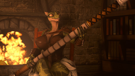 anthro big_breasts book breasts claws clothing female fire fireplace fur_clothing green_body horn inside leather leather_clothing melee_weapon open_mouth polearm scales solo spear surprised weapon yellow_eyes joker0 da.nilkaz_(modeler) bethesda_game_studios microsoft skyrim the_elder_scrolls deeja argonian reptile scalie 16:9 3d_(artwork) digital_media_(artwork) hi_res source_filmmaker_(artwork) widescreen