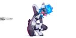 anthro blue_eyes blue_hair bulge clothed clothing crossdressing eyewear femboy glasses grey_body hair male qr_code simple_background solo white_background white_body justafallingstar vibrant_star_(justafallingstar) deer mammal 2:1 absurd_res hi_res