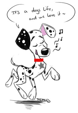black_ears black_nose black_spots collar feral floppy_ears fur heterochromatic_ears male pink_inner_ear red_collar solo spots toony white_body white_fur white_spots themiles 101_dalmatian_street 101_dalmatians disney dylan_(101_dalmatians) canid canine canis dalmatian domestic_dog mammal