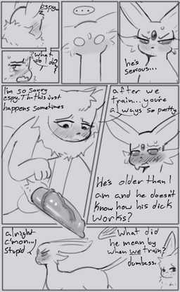 animal_genitalia animal_penis balls big_penis blush canine_genitalia canine_penis dialogue duo erection feral genitals male male/male open_mouth penis sheath simple_background tail text vein veiny_penis gastropied nintendo pokemon canid eevee eeveelution espeon generation_1_pokemon generation_2_pokemon mammal pokemon_(species) comic digital_media_(artwork) english_text