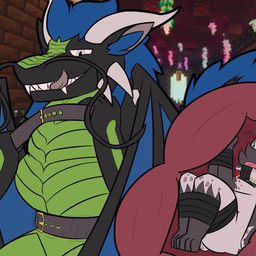 anthro bdsm belt_around_neck bondage bound collar detailed_background fully_inside game_background in_throat internal larger_pred male neck_bulge oral_vore screencap screencap_background shock_collar size_difference soft_vore stuck_in_throat vore kelleyyyart microsoft minecraft mojang mythology xbox_game_studios kelleyyy leviatis canid canine dragon fox mammal mythological_creature mythological_scalie scalie 1:1 absurd_res hi_res smaller_version_at_source trans_(lore) trans_woman_(lore)