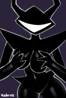 2_horns 3_fingers armor big_breasts black_body breast_squish breasts featureless_breasts featureless_crotch female female_humanoid fingers glistening glistening_body glistening_breasts hand_on_own_breast headgear helmet horn looking_at_viewer navel purple_background simple_background solo squish text thick_thighs voider_(artist) deltarune undertale_(series) roaring_knight darkner humanoid shadow_creature 2025 artist_name digital_media_(artwork) hi_res