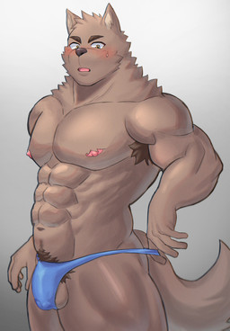 5_fingers abs anthro areola armpit_hair balls biped black_nose blue_clothing blue_thong blue_underwear blush blush_lines bodily_fluids body_hair brown_eyebrows brown_pubes bulge cheek_tuft clothed clothed_anthro clothed_male clothing clothing_pull detailed_bulge eyebrows facial_tuft fingers fur genital_outline genitals glistening glistening_eyes grey_background happy_trail male male_anthro muscular muscular_anthro muscular_male navel nipples open_mouth orange_balls orange_body orange_fur orange_tail pecs penis_outline pink_areola pink_nipples pointy_ears pubes simple_background solo sweat tail thong thong_only thong_pull topless topless_anthro topless_male tuft underwear underwear_only underwear_pull yellow_eyes norakemo777 canid canine mammal 2022 digital_media_(artwork) hi_res