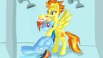 assisted_bathing bathing blue_body brown_eyes duo female hair multicolored_hair multicolored_tail orange_hair orange_tail pink_eyes rainbow_hair rainbow_tail shower shower_room showering tail wet wings yellow_body jbond friendship_is_magic hasbro my_little_pony mythology rainbow_dash_(mlp) spitfire_(mlp) wonderbolts_(mlp) equid equine horse mammal mythological_creature mythological_equine pegasus pony 16:9 hi_res widescreen