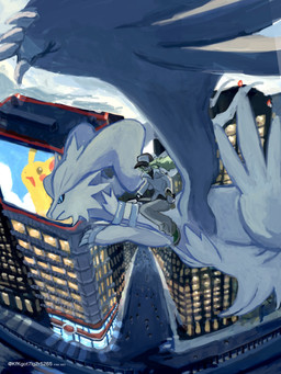 ambiguous_gender anthro blue_eyes building city claws clothing duo eyes_closed flying fur green_hair hair hat headgear headwear long_hair male pokemon_center riding skyscraper white_body white_fur kfkgot7ig2r5265 nintendo pokemon n_(pokemon) generation_1_pokemon generation_5_pokemon human legendary_pokemon mammal pikachu pokemon_(species) reshiram 2025 3:4 absurd_res hi_res