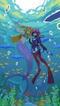 clothing diving diving_fins diving_mask diving_suit female leotard male mask scuba split_form underwater water kyriepoda ashley_the_cat nerin domestic_cat felid feline felis mammal marine merfolk absurd_res hi_res