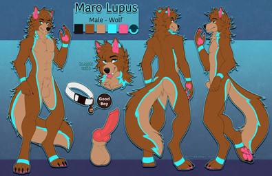 animal_genitalia anthro balls blep butt canine_genitalia claws collar collar_only finger_claws fully_sheathed genitals knot knotted_penis male nude penis praise_kink reference_guide sheath snaggle_teeth snaggle_tooth toe_claws tongue tongue_out butteredshep maro_lupus canid canine canis mammal wolf hi_res