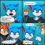 1:1 4_panel_comic absurd_res anthro blue_background blue_body blue_fur cheek_tuft clenched_teeth clothing dialogue domestic_cat duo english_text facial_tuft fangs felid feline felis fur half-closed_eyes hi_res humor jay-r jay-r_(character) leo_(jay-r) male mammal mirror mirror_reflection multicolored_body multicolored_fur narrowed_eyes open_mouth orange_body orange_fur profanity reflection shirt simple_background sleeveless_hoodie speech_bubble t-shirt tan_body tan_fur teeth text topwear tuft two_tone_body two_tone_fur white_body white_fur wide_eyed