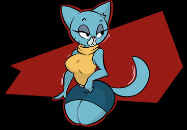 anthro arm_tuft bare_shoulders belt belt_buckle bent_arm big_breasts big_eyes biped black_eyebrows black_eyes black_markings blue_body blue_bottomwear blue_claws blue_clothing blue_ears blue_fur blue_skirt blue_tail bottomwear breasts brown_belt buckle claws clothed clothed_anthro clothed_female clothing curved_eyebrows curved_tail elbow_tuft elderly elderly_anthro elderly_female eyebrows eyelashes facial_markings female finger_claws fingers fully_clothed fully_clothed_anthro fully_clothed_female fur fur_tuft geometric_background half-closed_eyes head_markings head_tuft head_turned humanoid_hands iris legs_together light_body light_fur long_eyelashes looking_aside markings mature_anthro mature_female monotone_tail motion_lines motion_outline mouth_closed muzzle_(marking) narrowed_eyes no_pupils outline pink_nose pointy_ears prick_ears red_outline shoulder_tuft simple_background skirt sleeveless_clothing sleeveless_sweater sleeveless_topwear snout solo sweater tail thick_thighs three-quarter_view topwear tuft turtleneck whisker_markings white_markings white_sclera wide_hipped_anthro wide_hipped_female wide_hips yellow_clothing yellow_sweater yellow_topwear shinkaku cartoon_network the_amazing_world_of_gumball mary_senicourt domestic_cat felid feline felis mammal 2025 digital_drawing_(artwork) digital_media_(artwork) hi_res portrait three-quarter_portrait