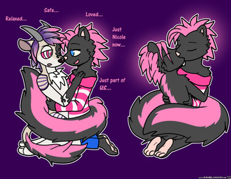 anthro dialogue duo french_kissing hypnosis kissing machine male male/male mind_control paws text transformation twinning nx-42 nicole_o'connor android mammal mephitid mouse murid murine robot rodent skunk absurd_res english_text hi_res