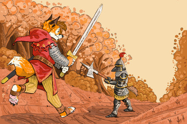 angry anthro armor armor_plates armored_boots belt brown_body brown_fur brown_hair chainmail clothed clothed_anthro clothed_male clothing duo ears_up eye_contact feet foot_fetish foot_focus forest fox_tail fur gauntlets gloves hair halberd handwear holding_halberd holding_melee_weapon holding_object holding_polearm holding_sword holding_weapon knight looking_at_another male male/male medieval medieval_armor medieval_clothing medieval_fantasy medieval_style melee_weapon orange_body orange_fur outside plant polearm sword tail text text_on_weapon tree warrior weapon white_body white_fur mawkvlt chris_the_fox_(bartek22) canid canine fox mammal 3:2 hi_res