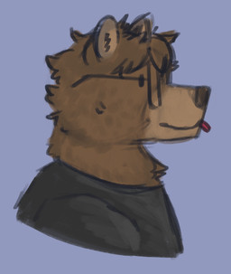 anthro big_glasses black_nose brown_body brown_fur chest_tuft eyewear fur glasses male neck_tuft rectangular_glasses short_fur side_view solo tongue tongue_out tuft wearing_glasses ruski grizz_bear bear brown_bear mammal ursine colored_sketch sketch