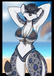 anthro beach bikini black_hair blue_eyes breasts cleavage clothed clothing female hair hands_behind_head jewelry leopard_spots looking_at_viewer navel necklace pose presenting seaside short_hair smile solo spots standing swimwear thick_thighs triangle_bikini two-piece_swimsuit under_boob wide_hips porin kayz_(snepkayz) felid feline mammal alpha_channel digital_media_(artwork) hi_res pinup shaded