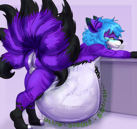 anthro balls belly butt digestion digestion_noises dominant duo fatal_vore genitals imminent_death male rumbling_stomach vore pingopony kaspher nyx_tsuharami canid canine canis fox fox_spirit mammal wolf absurd_res hi_res