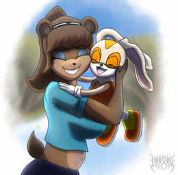 anthro arm_around_neck arm_around_shoulder bonding brown_body brown_fur cheerful close-up cloud comfort comforting content cuddling duo duo_focus female female/female field freckles fur group happy hug joyful light looking_at_viewer looking_away love nature outside peaceful sky smile sunlight hartery five_nights_at_freddy's scottgames sega sonic_the_hedgehog_(series) cream_the_rabbit freddy_(fnaf) frenni_(cryptiacurves) frenni_fazclaire sonic_the_hedgehog bear lagomorph leporid mammal rabbit half-length_portrait hi_res portrait