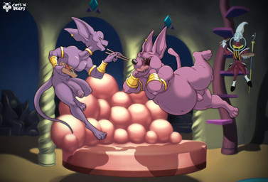 anthro armband balls belly chopsticks duo_focus feeding flaccid floating food foreskin genitals gold_(metal) gold_jewelry group humanoid_genitalia humanoid_penis jewelry male male/male nude open_mouth overweight overweight_anthro overweight_male penis purple_body smile sushi trio unretracted_foreskin catsnbriefs dragon_ball dragon_ball_super beerus champa whis alien domestic_cat felid feline felis mammal hi_res brother_(lore) brothers_(lore) incest_(lore) sibling_(lore)