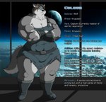 abs anthro armband big_breasts boots breasts brown_hair clothed clothing crossed_arms female footwear hair hyper muscular muscular_anthro muscular_female planet shoes solo text thick_thighs xxsparcoxx colosa_(xxsparcoxx) canid canine canis mammal wolf 2016 english_text hi_res