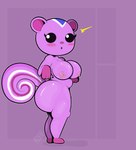 anthro big_breasts big_butt black_sclera blush breasts bubble_butt butt female fur genitals huge_butt pink_background pink_body pink_fur simple_background solo squirrel_tail surprise surprised_expression adumbkobold third-party_edit animal_crossing nintendo peanut_(animal_crossing) mammal rodent sciurid tree_squirrel hi_res