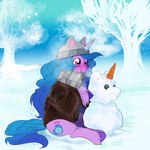 beanie carrot carrot_nose clothing coal coat cutie_mark female feral food hat headgear headwear horn pink_body plant scarf snow snowing snowman solo topwear tree vegetable aztrial hasbro mlp_g5 my_little_pony mythology izzy_moonbow_(mlp) equid equine mammal mythological_creature mythological_equine unicorn 1:1 hi_res