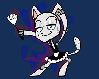 ambiguous_gender anthro apron arms_above_head black_clothing black_dress black_nose cleaning_tool clothing dancing dress feather_duster front_view grey_body holding_object machine maid_uniform pink_inner_ear raised_arms simple_background smug solo standing tail tail_motion tailwag transparent_background uniform white_apron white_clothing nicky_case no_one's_around_to_help domestic_cat felid feline felis mammal robot 2025 2d_animation 5:4 alpha_channel animated animated_png loop short_playtime