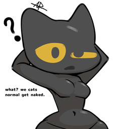 anthro black_body black_fur bodily_fluids breasts butt confusion female fur hands_behind_head nude open_mouth simple_background solo text potetos33 google google_doodle magic_cat_academy momo_(google) domestic_cat felid feline felis humanoid mammal 1:1 digital_media_(artwork) english_text hi_res