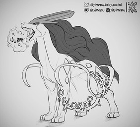 after_vore ambiguous_gender belly big_belly burping digestion duo feral feral_pred interspecies open_mouth pokephilia simple_background text vore white_background sityinepu nintendo pokemon generation_2_pokemon legendary_pokemon pokemon_(species) suicune 2026 english_text hi_res sketch watermark