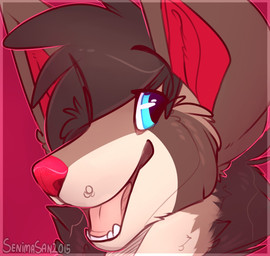 blue_eyes open_mouth red_nose solo teeth tongue senimasan canid canine canis domestic_dog mammal 2015 digital_media_(artwork) headshot_portrait hi_res portrait