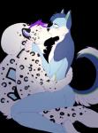 anthro black_background blush duo eyes_closed interspecies kissing leopard_spots male male/male nude simple_background spots kyabetsu canid canine canis domestic_dog felid husky mammal nordic_sled_dog pantherine snow_leopard spitz hi_res