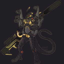 anthro genitals gun male multi_eye multi_limb penis prehensile_penis ranged_weapon rifle sniper_rifle solo w.a.s.p._(character) weapon x3n0_(artist) zi6za9_(artist) hi_res