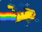 daww feral fur male on_model quadruped rainbow rainbow_trail running solo space star tail yellow_body yellow_fur unknown_artist nintendo nyan_cat_(copyright) pokemon generation_1_pokemon hybrid mammal pikachu pokemon_(species) rodent 2d_animation 4:3 animated low_res meme short_playtime