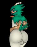 anthro backsack balls beak big_butt brown_body brown_feathers butt feathers genitals green_body green_feathers hand_on_hip hood huge_butt male markings mask orange_markings rear_view simple_background solo standing tail tail_feathers thick_thighs transparent_background white_body white_feathers wide_hips budge_(artist) nintendo pokemon avian bird decidueye generation_7_pokemon pokemon_(species) 2018 4:5 absurd_res alpha_channel digital_media_(artwork) hi_res signature smaller_version_at_source