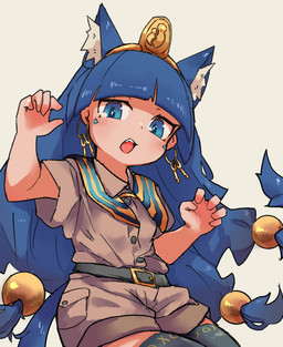 alternate_species belt belt_buckle black_belt black_clothing black_legwear black_thigh_highs blue_ears blue_eyes blue_hair blue_tail bottomwear brown_bottomwear brown_clothing brown_shirt brown_shorts brown_topwear buckle claw_pose clothing ear_piercing ear_ring female hair human_and_animal_ears humanoidized inner_ear_fluff key legwear looking_at_viewer multi_ear open_mouth piercing ring_piercing shirt shorts solo tail thigh_highs topwear tuft yoshiyuki_(14330975) touhou nareko_michigami animal_humanoid cat_humanoid felid felid_humanoid feline feline_humanoid humanoid mammal mammal_humanoid