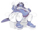 anthro belly big_belly bodily_fluids bulge dessert food ice_cream low-angle_view male moobs solo sweat submarine_screw felid feline mammal hi_res