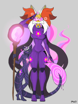 anthro black_latex bodysuit breasts clothing collar delphoxite_(mega_stone) duo female fur gesture hypnosis hypnotic_tail hypnotic_visor larger_anthro larger_female latex latex_bodysuit latex_clothing latex_skinsuit leaf leaf_tail liquid_latex male mega_stone mega_stone_collar mind_control multicolored_body multicolored_fur orange_body orange_fur plant purple_latex salute size_difference skinsuit smaller_anthro smaller_male spiral staff tail tight_clothing visor white_body white_fur yellow_body yellow_fur boxidle nintendo pokemon scarlett_(boxidle) spice_spells domestic_cat elemental_creature felid feline felis flora_fauna generation_9_pokemon mammal mega_delphox mega_evolution pokemon_(species) 2025 3:4 hi_res