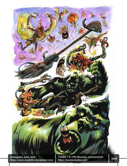 2_fingers 3_fingers 4_fingers anthro battle bent_legs big_head black_clothing black_crop_top black_shirt black_topwear broom brown_body claw_fingers claws cleaning_tool close-up clothed clothed_female clothed_humanoid clothing crop_top doll empty_eyes falling fangs featureless_limbs female feral fingers flat_chested flying fully_clothed fully_clothed_female fully_clothed_humanoid fur green_body green_fur green_sclera green_wings group holding_arm light male membrane_(anatomy) membranous_wings midriff mouth_closed noseless number open_mouth orange_head outside plant purple_sky severed_arm severed_body_part severed_limb shirt sky surprised teeth text text_box topwear voodoo voodoo_doll white_claws wings x_eyes axelmedellin inktober shapeshifter_(axelmedellin) voodoo_doll_(axelmedellin) animate_inanimate bat elemental_creature flora_fauna humanoid hybrid living_doll mammal monster sasquatch 2025 artist_name colored dated english_description lighting multiple_scenes painting_(artwork) pen_(artwork) shaded signature traditional_media_(artwork) url