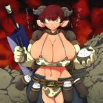 big_breasts bottle bottomwear bra breasts chopsticks cleavage clothed clothing container denim denim_bottomwear denim_clothing eating female food hair holding_object horn huge_breasts humanoid_pointy_ears jeans melee_weapon navel panties pants pointy_ears red_hair rice short_hair solo sword text underwear weapon yellow_eyes hataraki_ari shimomo animal_humanoid bovid bovid_humanoid bovine bovine_humanoid caprine cattle_humanoid goat humanoid mammal mammal_humanoid 1:1 japanese_text translated