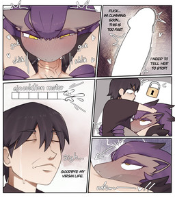 anthro anthro_penetrated biped black_body black_fur black_hair blush bodily_fluids dialogue duo erection eyelashes fellatio female female_on_human female_penetrated fur genital_fluids genitals grey_body grey_fur hair heart_symbol human_on_anthro human_penetrating human_penetrating_anthro human_penetrating_female imminent_ejaculation imminent_orgasm interspecies male male/female male_on_anthro male_penetrating male_penetrating_female oral oral_penetration orgasm_meter penetration penile penile_penetration penis penis_in_mouth pupils purple_body purple_fur sex teeth text svkhaiminh nintendo pokemon generation_5_pokemon human mammal pokemon_(species) shiny_pokemon zoroark comic english_text hi_res