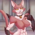 abs anthro breasts claws collar crossgender female gesture hand_gesture muscular muscular_anthro muscular_female pointing smile solo yellow_eyes cooliehigh one-punch_man one_(manga) nyan_(one-punch_man) domestic_cat felid feline felis mammal 1:1 hi_res